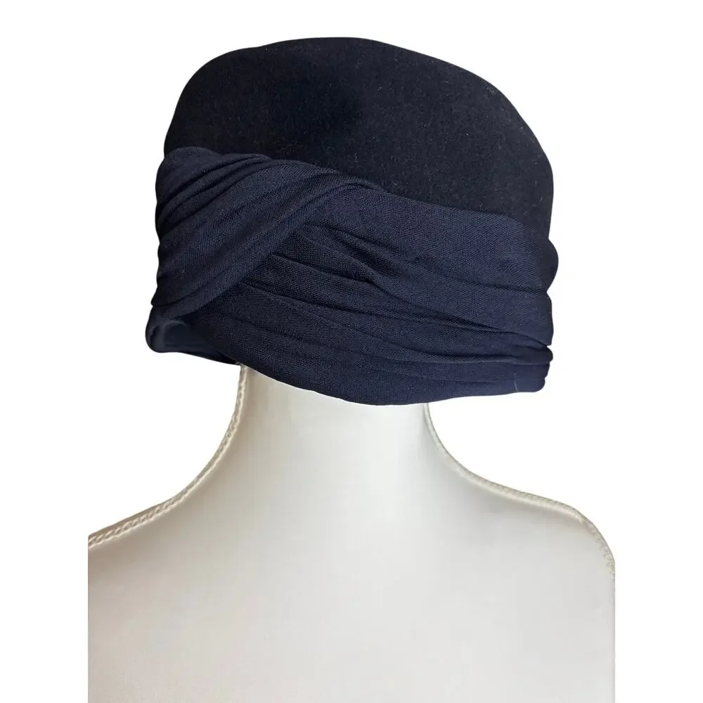 Vintage Ladies Navy Blue Wool and Silk Hat Shaw Hat Shop, Kansas City, Mo.